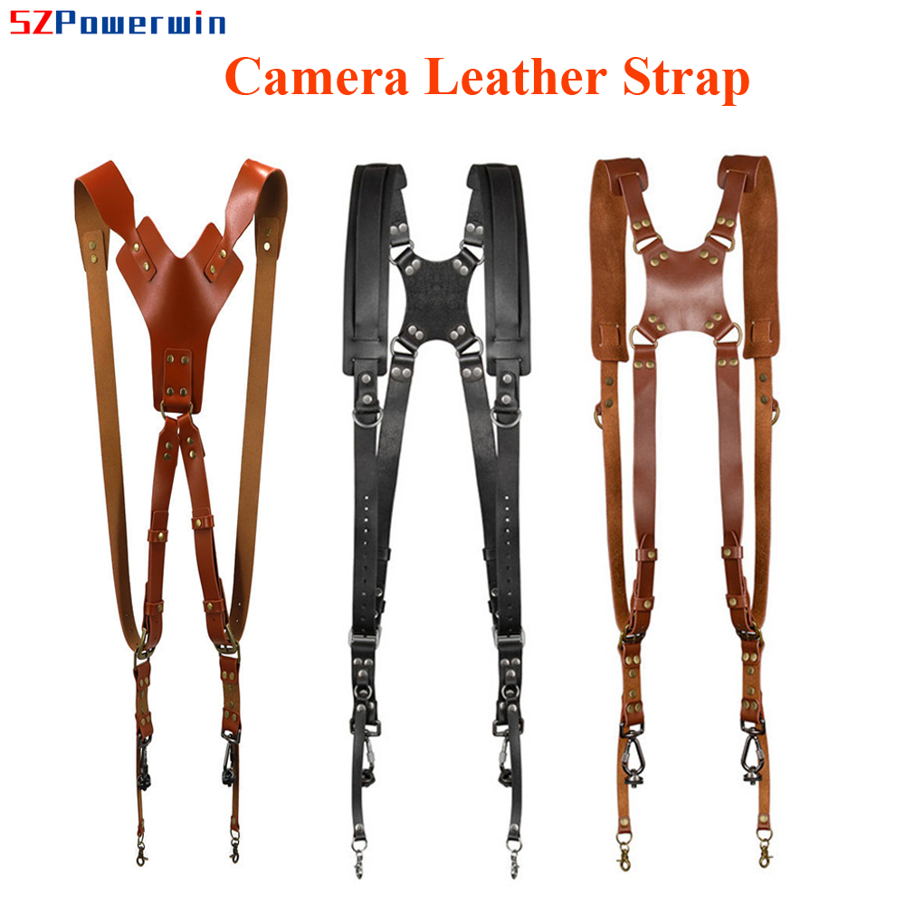 Camera Strap Leather - Powerwin – sangle double appareil photo