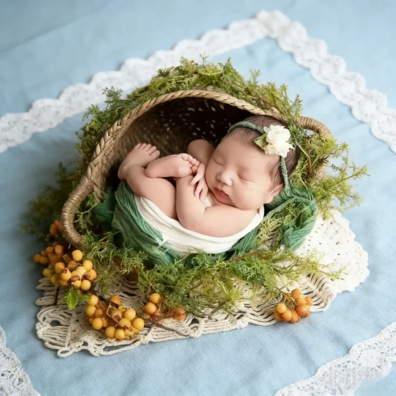 Photography Framing - Panier rond en rotin tressé avec